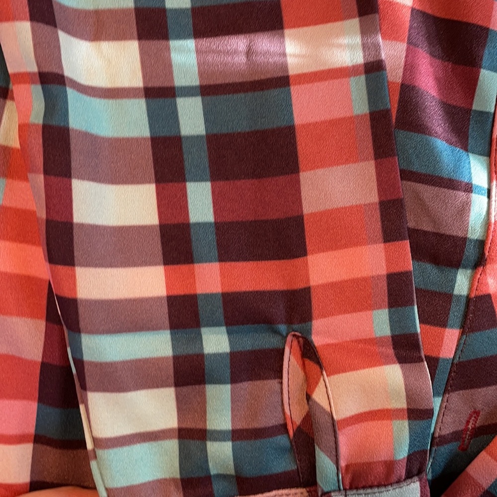 Large orange and teal plaid button-up. - Picture 2 of 4